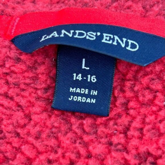 Lands End red fleece full zip long length jacket size large cozy and soft - Picture 5 of 6